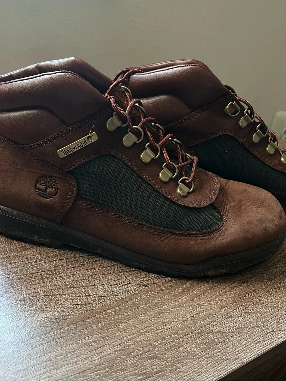 Timberland Boys Field Boot 6 Inch Waterproof Dark Brown Nubuck Green Size 6